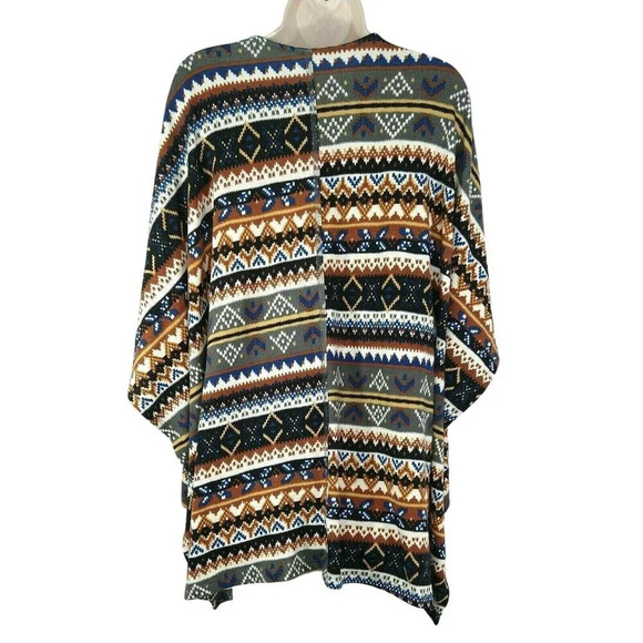 Southwestern Aztec Knit Sweater Jacket Open Front Shawl Women Size L Loose Fit - Picture 2 of 4